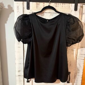 Rachel Zoe Black Sheer Puff Sleeve Blouse